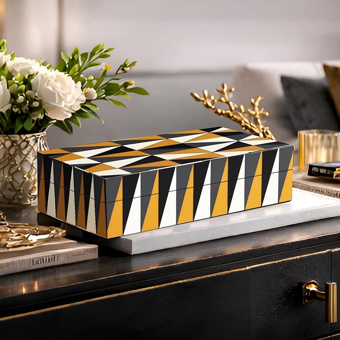 Handicrafts Home Decorative Storage Box with Lid, Box for Remote Controls, Coffee Table Storage Organizer, Keepsake Decorative Box for Living Room, Shelf & Hallway Decor, Puzzle Guild 10 x 4.5 x 2.5