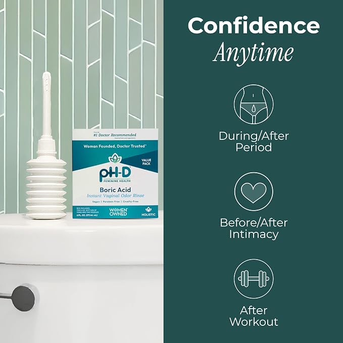pH-D Feminine Health Support - Instant Odor Rinse with Boric Acid for Vaginal Odor - Vegan, Paraben-Free, Cruelty-Free, 6 Fl Oz Total, (3 Fl Oz, Pack of 2)