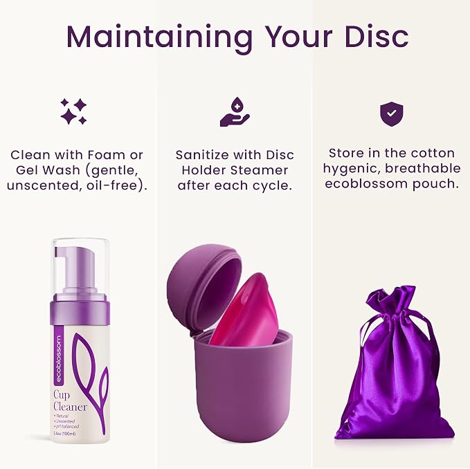 Ecoblossom Reusable Menstrual Disc - Menstrual Cup - Soft Period Disc for Women Designed with Tab, Medical-Grade Silicone Period Cup (Large - Magenta)