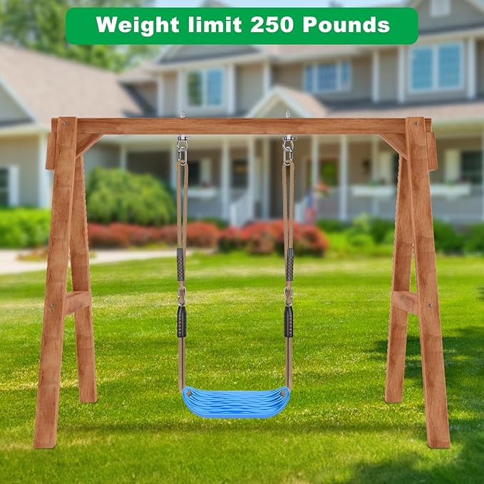 SELEWARE Plastic Swing Seat, Non-Slip Tree Swing for Kids & Adults, Heavy Duty Playground Swing Set Accessories with Adjustable Ropes, Comfortable U-Shape Swing for Indoor/Outdoor Backyard, Blue