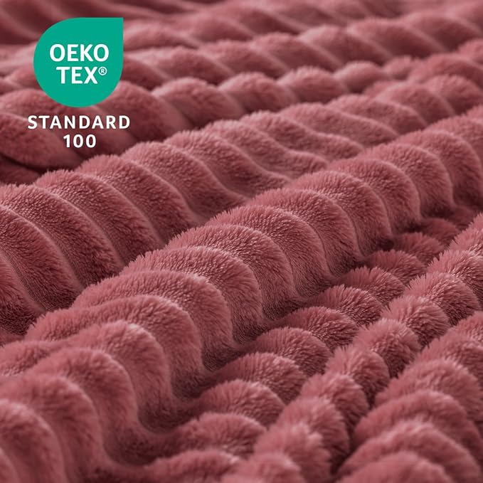 BEDELITE 3D Ribbed Brick Dust Fleece Throw Blanket for Couch, 50x60 Inch | Soft Warm Decorative Fluffy Blanket, Cozy Plush Lightweight Fuzzy Throw Blanket for Bed Sofa Home Room Decor, Gift for Women