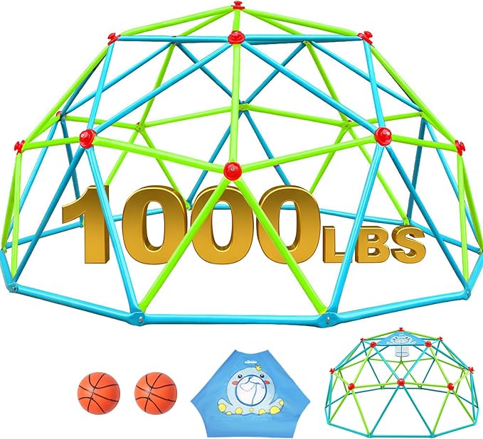 Zupapa 10FT Climbing Dome, Outdoor Jungle Gym for Kids with Climbing Grip - Geometric Dome Climber Supports 1000LBS Outdoor Playset and Easy Assembly Outdoor Play Equipment for Kids (Green, 10FT)