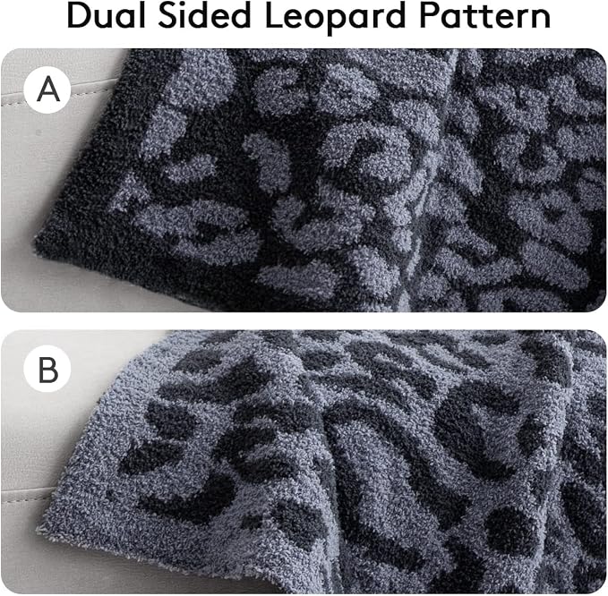 MH MYLUNE HOME Ultra Soft Leopard Throw Blanket, Charcoal Blue, 50"x60" | Reversible Cheetah Print Blanket, Comfy Fluffy Fuzzy Plush Blanket Throws for Couch Bed, Cozy Blankets for Women Gift