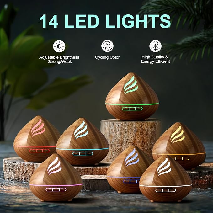 Essential Oil Scent Diffuser: 500ML Aroma Diffuser with Remote Control - 14 Colors LED & 2 Mist Modes - 4 Timer Settings, Ultra-Quiet for Home Bedroom Family1