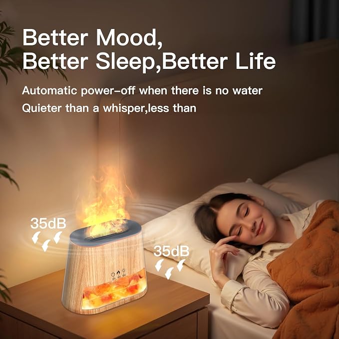 Luxury Himalayan Salt Lamp Humidifier & Aromatherapy Diffuser - 8 Color Mood Lighting w/Remote for Spa, Bedroom, Home Relaxation260ml (Wood)
