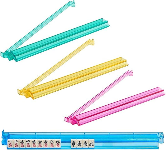 4 Colors Mahjong Racks with Pushers,All-in-One American Majiang Tile Racks,Mahjong Accessories Set of 4