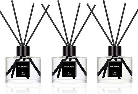 Reed Diffuser Set of 3 for Bathroom Air Fresheners, Oil Defusers Sticks | Cashmere & Vanilla,Lemon,Eucalyptus & Mint Scent(1.7 fl oz Each Pack) Home Fragrance with 12 Sticks | House Shelf Decor