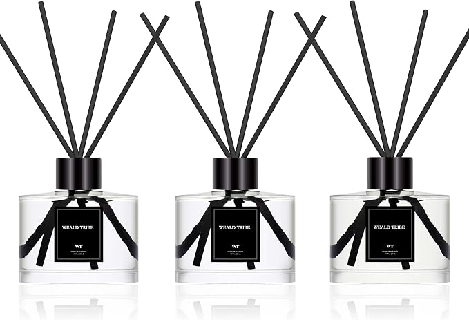 Reed Diffuser Set of 3 for Bathroom Air Fresheners, Oil Diffuser Sticks | Gardenia,Jasmine,Eucalyptus & Lavender Scent(1.7 fl oz Each Pack) Home Fragrance with 12 Sticks Defusers | Shelf Decor