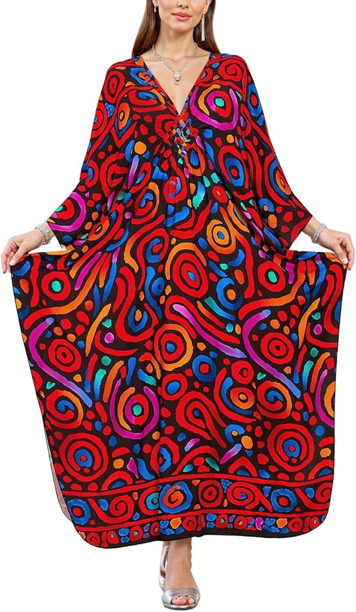 Mumu Dresses for Women Plus Size, Bohemian Kaftan Beach Cover Up Long Maxi Nightgown Soft Loungewear