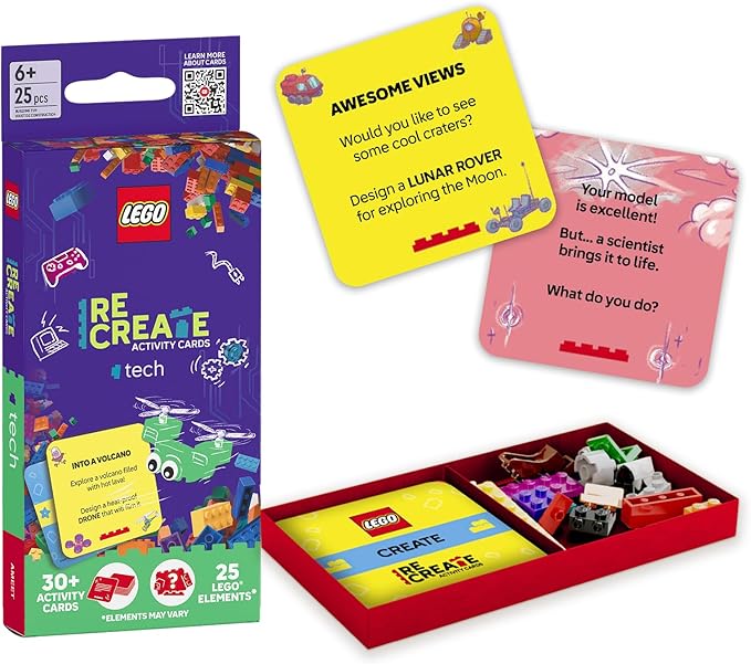 Lego Recreate Activity Cards – Tech | Build & Play Game with 30+ Activity Cards & 25 Lego Elements | Ages 6+