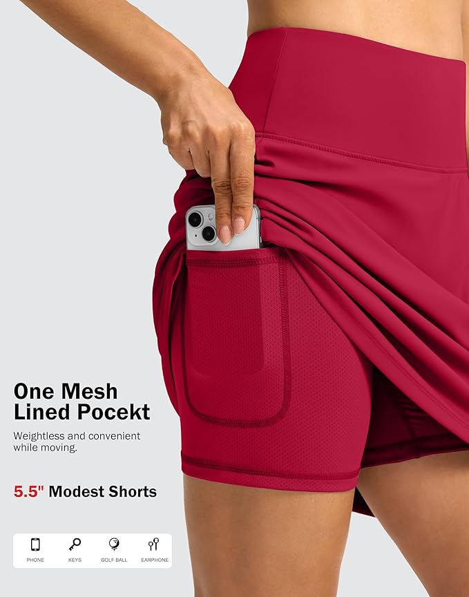 18" Skorts for Women 3 Pockets High Waist Long Athletic Tennis Skirt Golf Skort for Casual Summer Travel