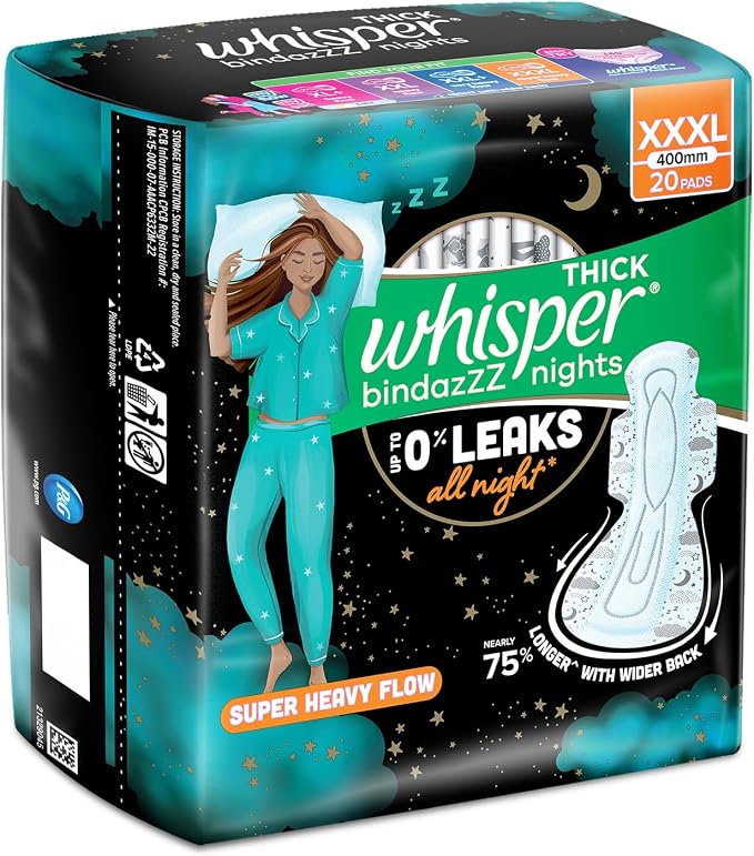Whisper Ultra Night Sanitary Pads for Women, XXXL 20 Napkins