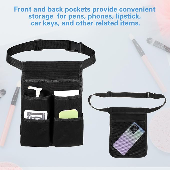 Massage Bottle Bag, Professional Massage Therapist Holder for 2 Bottles, Massage-Bottle Holder with Adjustable Belt, Multiple Pockets Design Massage-Lotion Holders (Black)