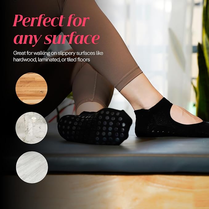 COOLMATE Pilates Socks with Grips for Women, Yoga Socks, Crew Non Slip Women for Barre, Pilates Gifts for Women