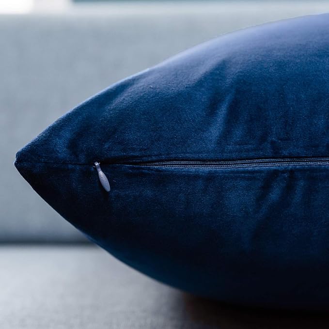 JUSPURBET 16x16 Decorative Velvet Throw Pillow Covers Set of 2,Navy Blue | Modern Soft Cushion Covers Cases with Hidden Zipper for Couch Sofa Bed Living Room Bedroom Home Decor