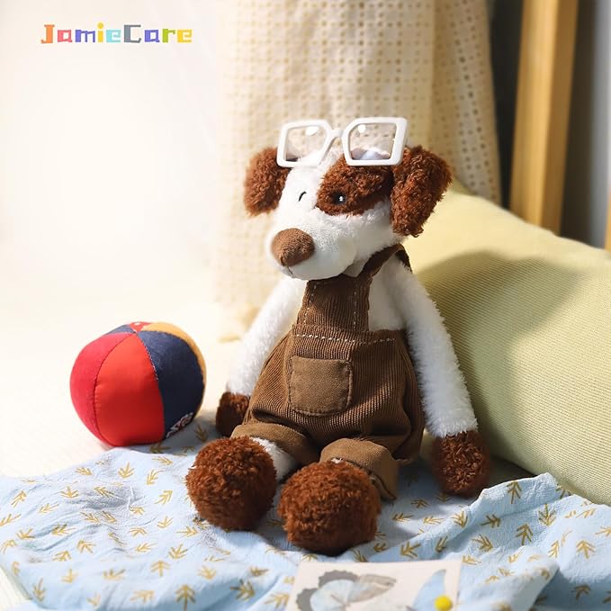 Irresistibly Soft Dog Plush Figure in Charming Corduroy Overalls - A Delightful Addition to Any Plush Collection, Great for Both Kids' Playtime Fun and Cozy Room Aesthetics