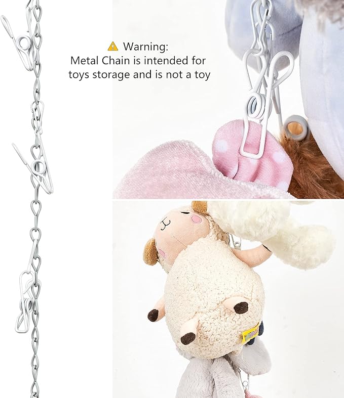 Mkono Metal Stuffed Animal Storage Chain, 20 Clips Organizer Hanger for Kids Toy, Display Holder for Nursery Play Room, 76 inches, White