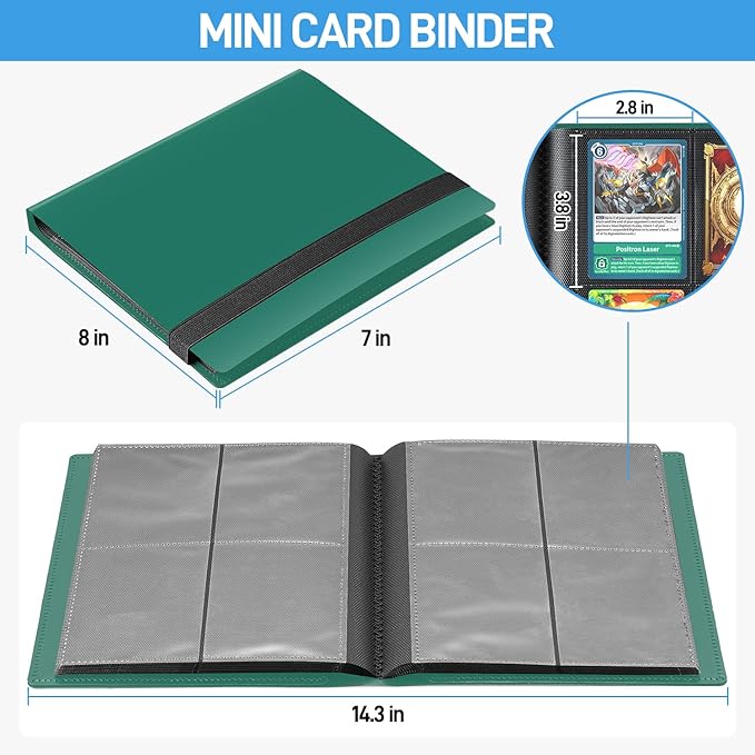 Card Binder, Upgraded 4 Pockets Trading Card Collection Binder for Cards, 160 Pockets Mini Card Book Holder Album - Green