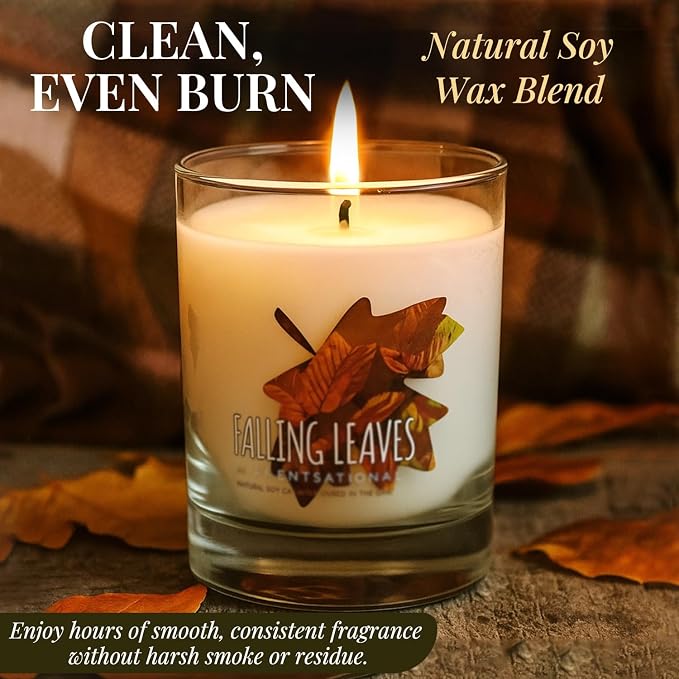 Scentsational Falling Leaves Soy Candle – 11 Oz Jar Candle with Cozy Autumn Scent – Non-Toxic Fall Candles for Home Decor, Gifting & Seasonal Ambience – Hand Poured Soy Blend Scented Candles