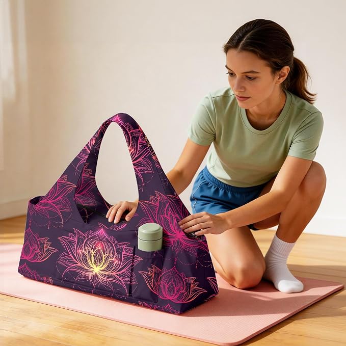 Women's Yoga Bag with Yoga Mat Carrier - Large Mat Pocket Fitness Tote for Pilates, Gym, Travel, Office & Beach