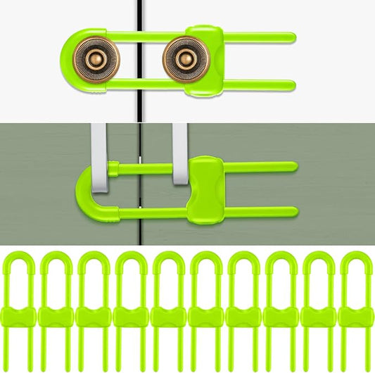 Jetec 10 Pack Baby Cabinet Locks, No Adhesive No Drill Child Safety Locks for Cabinets with Knobs or Handles, Adjustable U-Shaped Child Proof Latches for Cupboards, Fridge, Closet, Pets(Green)