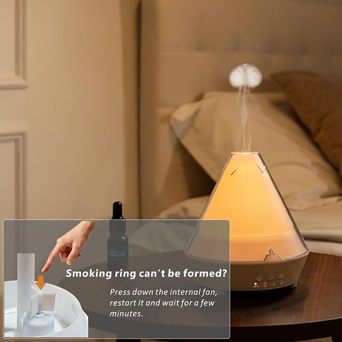 Volcano Aromatherapy Diffuser 180ML Essential Oil Diffuser Small Humidifier with 7 Colors Night Lights,Remote Control for Bedroom,Office(White)