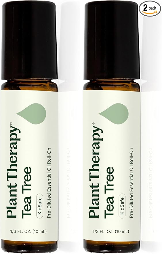 Plant Therapy Tea Tree Essential Oil 10mL (1/3 oz) (Pack of 2), 100% Pure, Pre-Diluted Roll-On, Natural Aromatherapy for Skin Blemishes and Immune Support