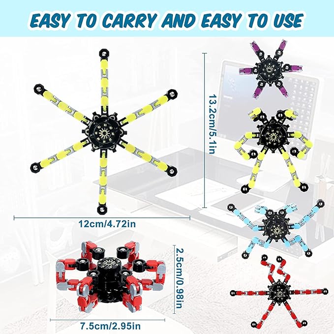 12 Pcs Transformable Fidget Spinners for Kids and Adults Stress Relief Sensory Toys for Boys and Girls Fingertip Gyros for Party Favors Goodie Bag Stuffers for Kids,Classroom Prize Stocking Stuffers