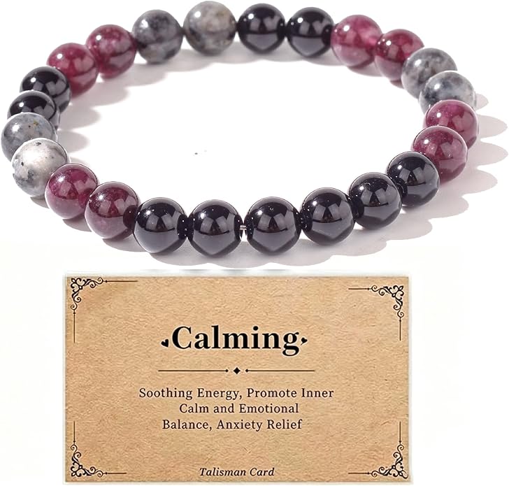Menopause Bracelet for Women, Natural Crystal Elastic Bracelets Hot Flashes & Anxiety Relief Calming Balance Menopause's Support Jewelry Gift With Card