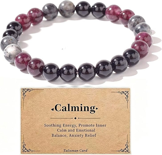 Menopause Bracelet for Women, Natural Crystal Elastic Bracelets Hot Flashes & Anxiety Relief Calming Balance Menopause's Support Jewelry Gift With Card