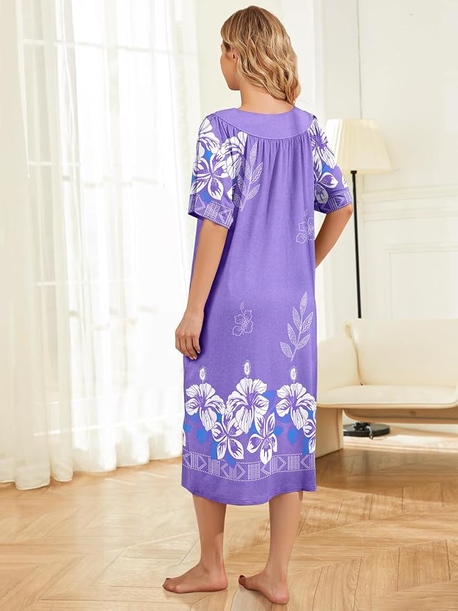 House Dresses for Women with Pockets Moo Moo Nightgown Short Sleeve Mumu Dress Lounge Dress S-3XL