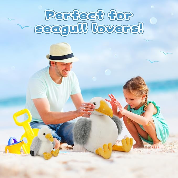 MaoGoLan 4Pcs Big Seagull Stuffed Animal with Babies Inside,17.7" Mama Seagull Plush with Three Adorable Baby Seagull Plushies for Small Hand,Beach Plush Lover Gift for Kids,Boys,Girls