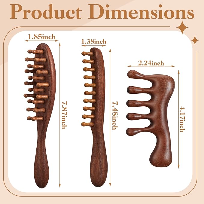 ProSuites 3 Pack Wooden Scalp Massager Tool, Long Handle Head Massage Scalp Loc Brush for Dreads, Multifunctional Hair Massager Tool for Men & Women