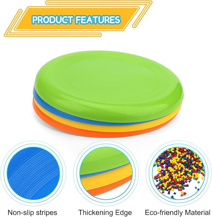 Jumbo 8" Flying Disc Toys for Kids Adults, 8 Pack Flying Saucer Sport Yard Disc Toy for Outdoor Beach Accessories Backyard Lawn Park, Sturdy ABS Sports Toy for Boys Girls