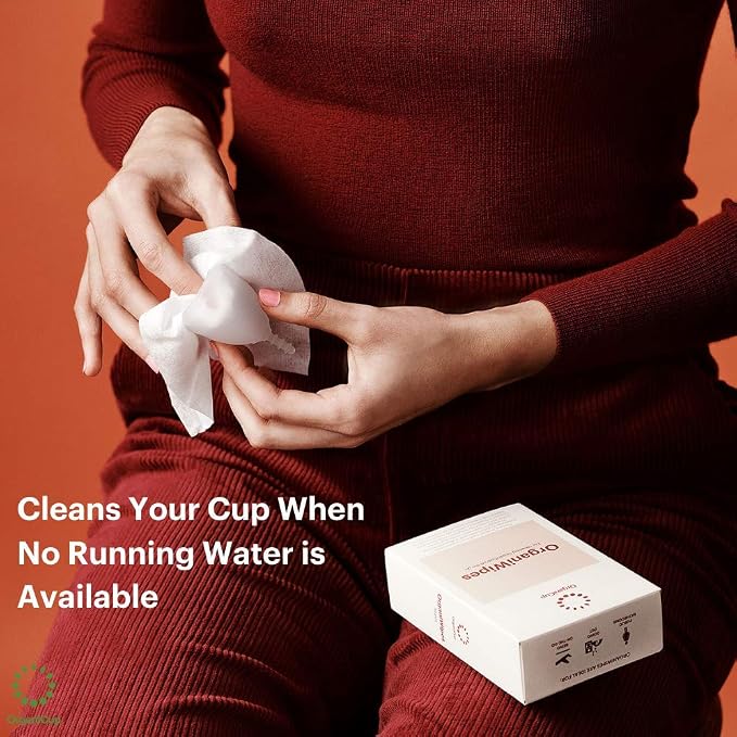 OrganiWipes – Organic Menstrual Cup Wipes 10pcs – Perfume-Free – Vegan - Individually Wrapped – Organic Cotton – Biodegradable - Not Offered in California