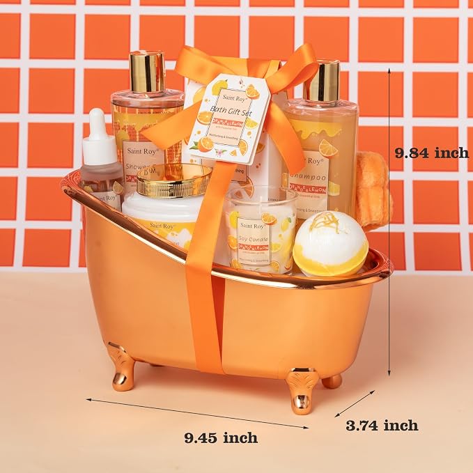 Orange spa gift set Great Gift, Spa Gifts for girls, Bath & Body care Set | Lemon Gift Baskets for Woman, 11pcs Bath Gift Set for Women, Birthday Gift Christmas Gifts for Women Citrus Spa Gift Basket