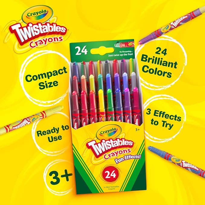 Crayola Twistables Crayons for Kids (24ct) No Sharpen Toddler Coloring Supplies, Less Mess, Easter Basket Stuffers & Gifts for Boys & Girls, Ages 3, 4, 5