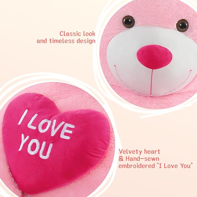Tezituor Giant Teddy Bear Stuffed Animals 6 Feet - “I Love You”Red Heart Human Size Teddy Bear for Girlfriend,Boyfriend,Wife,Lover-Birthday, Anniversary, Valentines, or Long Distance
