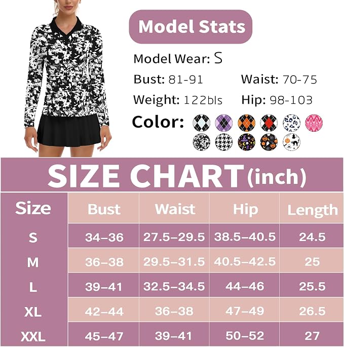 Soneven Womens Golf Shirts Moisture Wicking V Neck Long Sleeve Polo Shirts Collared Tops