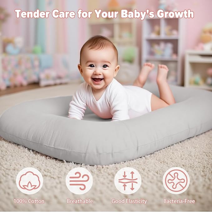 Baby Lounger for Infants Babies 0-24 Months, Bionic Organic Lounger, Soft Cotton Breathable Infant Floor Seats & Loungers for Newborn Baby Shower Gifts (Grey)