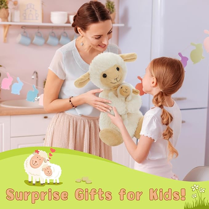 Tezituor 2-in-1 Large Sheep Stuffed Animal, 16 Inch Big Stuffed Sheep Plush with Baby Toy for Girls Boys, Cuddle Hugging Lamb Plush Gift for Birthday Christmas