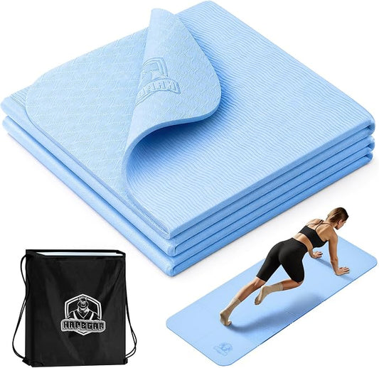 HAPBEAR Foldable Yoga Mat - 72"x24"x0.24" (6mm), Non-Slip TPE Exercise Mat for Home Workout, Yoga, Pilates,Stretching, & Travel, Durable & Eco-Friendly, Includes Carry Bag