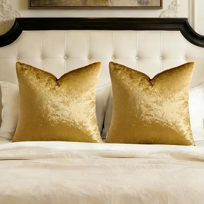 GIGIZAZA Gold Velvet Pillow Covers 26x26 Decorative Pillows Pack of 2 | Throw Pillows for Couch,Euro Sham,300gsm Soft Textured Fabric,Modern Square Pillowcases,Luxury Cushion Covers