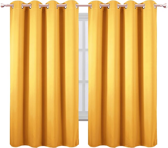 LEMOMO Yellow Blackout Curtains 66 x 63 Inch Length/Set of 2 Curtain Panels/Thermal Insulated Room Darkening Blackout Curtains for Bedroom