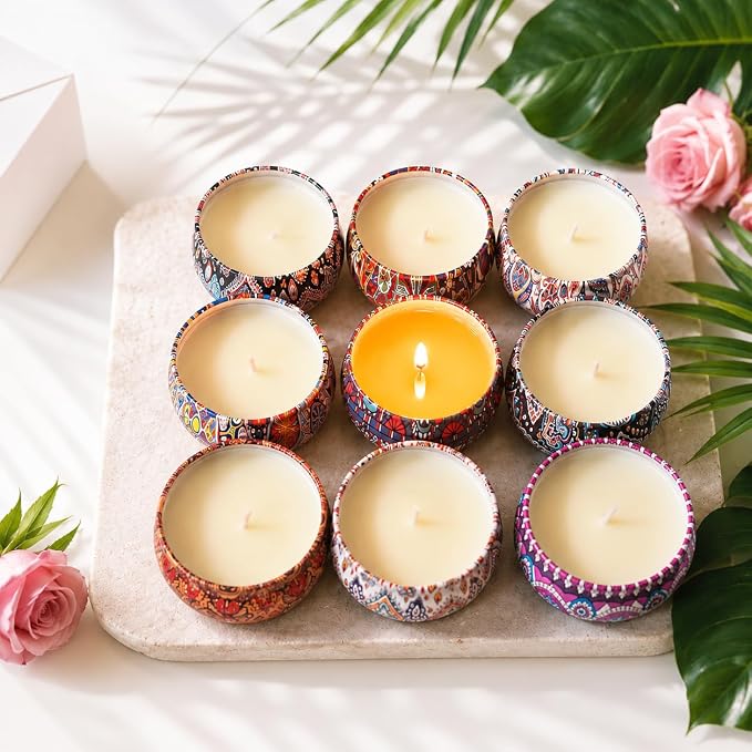 Scented Candles Gifts Set for Women, 9 Pack Aromatherapy Candles Pack Soy Wax Include Lavender, Jasmine and Vanilla Scented for Bridesmaid, Birthday, Valentine's, Mother's Day, Bath, Yoga