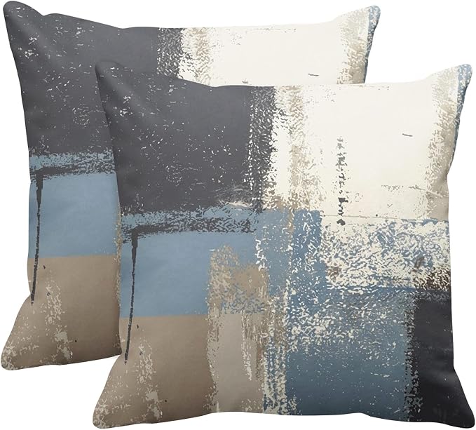 Emvency Throw Pillow Covers Set of 2, 18 x 18 Inch, Blue Grey | Abstract Modern Painting Outdoor Decorative Square Pillow Cases Couch Cushion Case for Couch Bed Sofa Living Room Home Decor