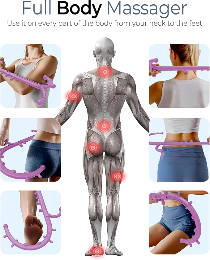 Back and Neck Massager for Pain Relief Deep Tissue, Upgraded Full Body Trigger Point Cane Massage Tools, Therapy Massage Stick Pressure Point Hook, Muscle Knot Remover Tool (Pink)