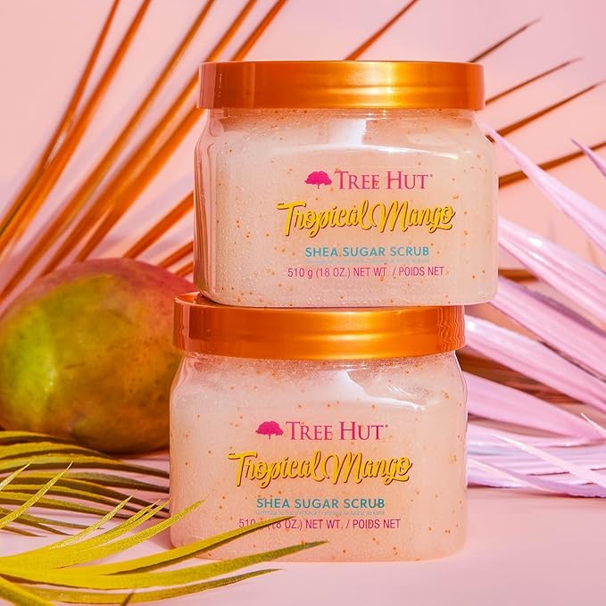 Tree Hut Tropical Mango Shea Sugar Scrub, Mothers Day Gifts, Exfoliating, Hydrating & Moisturizing Body Scrub with Shea Butter & Nourishing Essential Oils, Smooth & Soften Skin, 18 oz