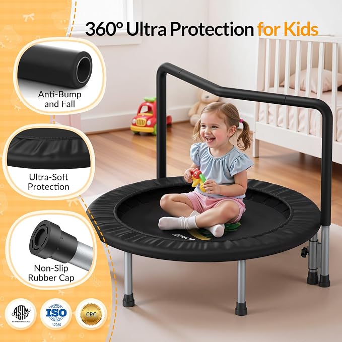 BCAN SP1 36'' Toddler Trampoline, ASTM Certified - Kids Trampoline for Ages 1-6, Foam Handle & Safe Thickened Cover, Mini Trampolines for Kids Indoor, Easy to Assemble| FED Fitness
