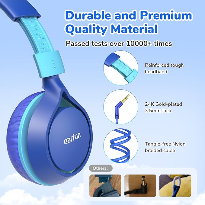 EarFun S1 Kids Headphones, Foldable Wired Headphones for Kids, 85dB Volume Limit, Stereo Sound, Adjustable Headband, Portable Lightweight On-Ear Headphone for School/Travel/Boys/Girls/PC/Tablet